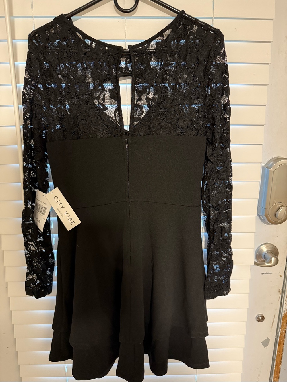 City Vibe Black Lace Long-Sleeve Fit & Flare Dress